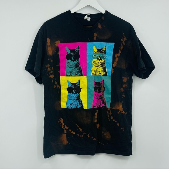 Disco Neon Cat Short Sleeve Shirt Size Large - Picture 2 of 5